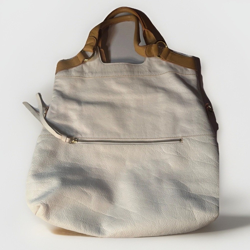 Margot Cream Tan Pebbled Genuine Leather Hobo Tote Bag Gold Hardware Large